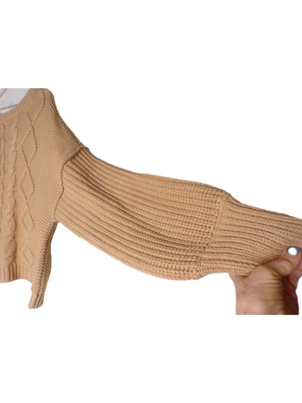 🆕 FREE PEOPLE Frankie Cable Cotton Pullover Sweater Camel Large - Picture 9 of 15